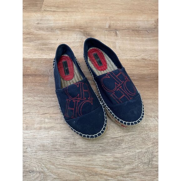Carolina Herrera Women's Espadrilles Size 40 Canvas & Jute Navy Red - Picture 1 of 7